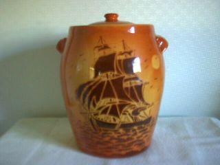 Medalta Sailing Ship Cookie Jar W/ Lid Marked Rare