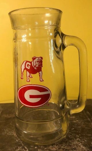 Rare Collectible 1970’s Vintage University Of Georgia Uga Dawgs Glass Mug 24 Oz