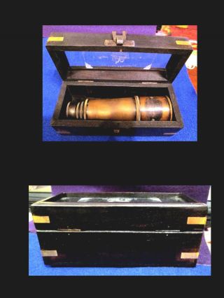 To Her Majesty ' s ROYAL NAVY A.  Maspoli 30 Halborn Brass Spyglass w/Wooden Box 2