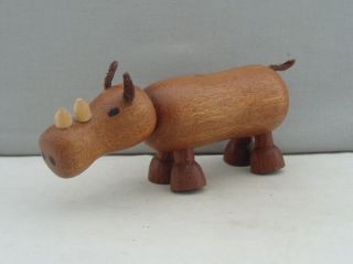 Vintage Danish Teak Wooden Rhino Figurine 1950s 60s Retro Mid Century