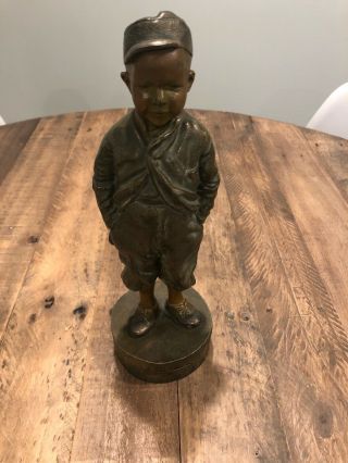 Antique Bronze Spelter Boy Sculpture Titled Contentment