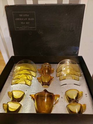 Vintage/rare - The Little American Maid Tea Set - Depression Glass - Yellow - 1930 