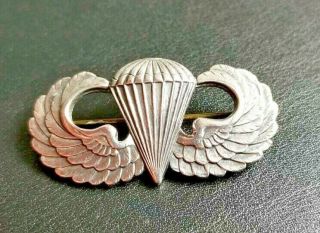 Rare Wwii U.  S.  Paratrooper Jump Wing Sterling Silver Pin (marked Gemsco)