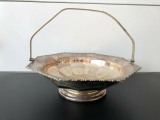 Vintage Retro Silver Plated Epns On Brass Fruit Candy Bowl With Handle
