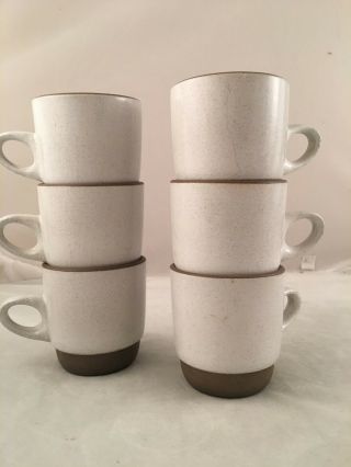 Rare Double Wipe Set Of 6 Vintage Edith Heath Ceramics Linen Mugs 205 Stacking
