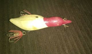 Unusual Vintage Decoy Duck Fishing Lure - Red & White Rare Top Water