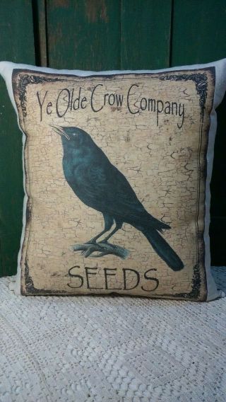 Large Primitive Vintage Cabin Farm Ye Olde Crow Company Seeds Pillow