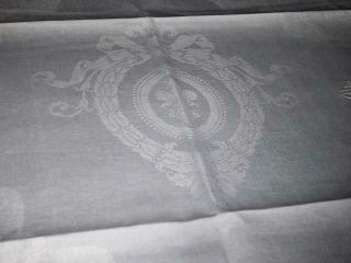 Set 7 Antique White Linen Damask Napkins 27 " Triple Monogram Fleur De Lis