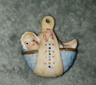 Antique All Bisque Baby In Blanket Hanging Ornament Or Ceiling Fan Pull Germany