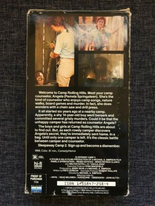 Sleepaway Camp 2: Unhappy Campers VHS - RARE - 3