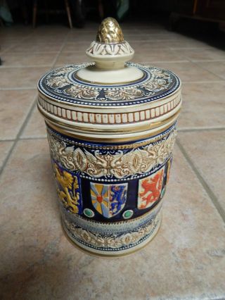 Antique German Stoneware Tobacco,  Biscuit Jar W/ Coats Of Arms