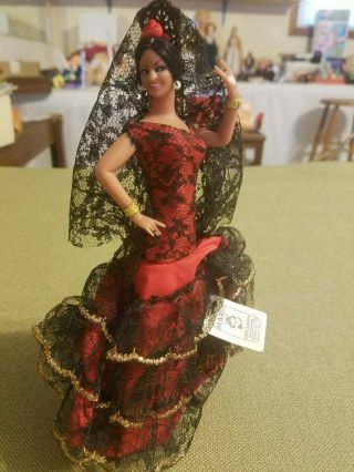 Vintage Marin Chiclana Spanish Flamenco Dancer Doll Red Black 7 "