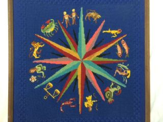 Vintage Mid Century Cross Stitch Needlepoint Zodiac Art Deco Rare Starburst Exc