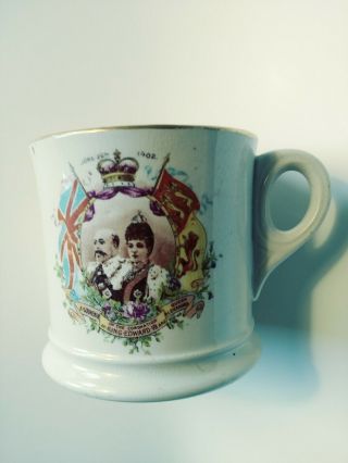 King Edward Vii Queen Alexandra Coronation Mug 1902 Antique British Royal