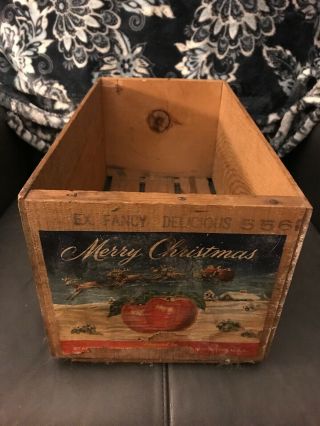 Antique Wood Merry Christmas Washington Apple Crate Rare