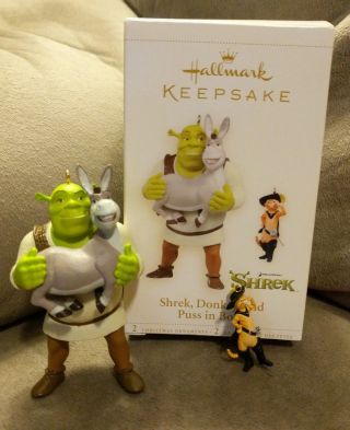 Hallmark Shrek Donkey And Puss In Boots Set Of 2 Ornaments Ornament 2006 Rare