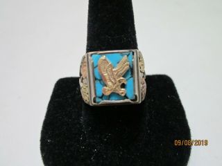 Sterling Silver 12k Gold Eagle Leaf Turquoise Ring Vintage Antique C.  Co 10,