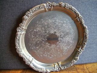 Antique Victorian Falstaff Silver Plated Serving Tray Floral Design Circa 1876