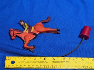 Antique Celluloid Early Plastic Cowboy Horse Western Toy On Metal Stand Vtg Rare