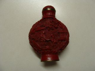 Vintage Antique Asian Chinese Export Red Carved Cinnabar Lacquer Snuff Bottle
