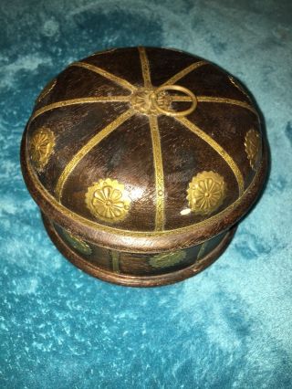 Anglo Indian Brass And Wood Round Box