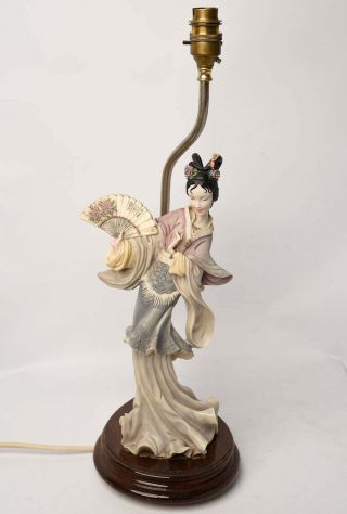 A Belcari “ Vintage 1980s Table Lamp Japanese Or Chinese Lady Figurine With Fan