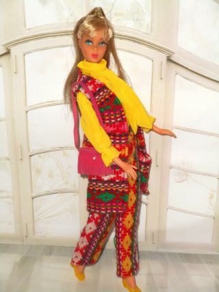 Vintage Barbie Htf In Stitches 3432 Long Vest Pants Blouse,  Japan Shoes Purse