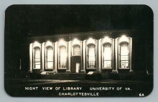 Uva Library At Night Charlottesville Virginia University Rppc Rare Vintage Photo