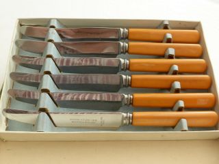 Boxed Set Of 6 X Art Deco Cutlery Butter Knives With Orange Handles 1490923/927
