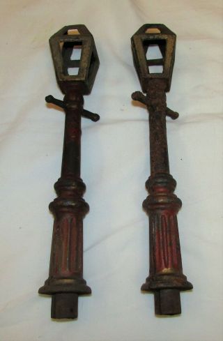 2 Pc Antique Victorian Cast Iron Lamp Posts For Candles Feather Tree Fence