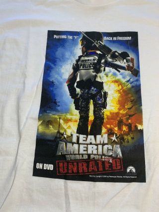 RARE VINTAGE 2005 TEAM AMERICA WORLD POLICE UNRATED T - SHIRT SIZE XL PROMO SHIRT 2