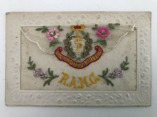 Ww1 Ramc Antique French Embroidered Silk Military Postcard Envelope Design
