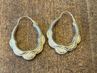 Antique 14k Yellow Gold Decorative Hoop Ladies Earrings 1.  06g