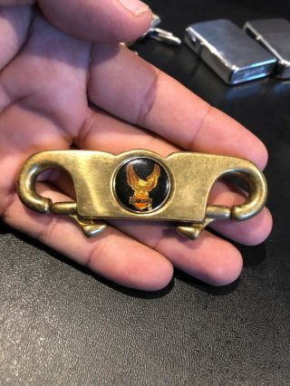Vintage Rare Harley Davidson Brass Double Metal Key Ring Clip Emblem Heavy Eagle