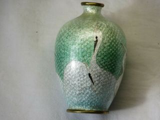 Antique Japanese Ginbari Cloisonne Enamel Vase Egrets Meiji Period