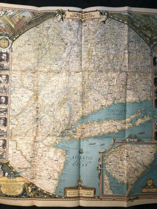 1939 Antique Map Of York City & Connecticut Massachusetts Pennsylvania Nyc