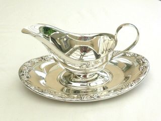 Vintage Silver Plated Gravy/sauce Boat With Patterned Drip Tray 1470795/801