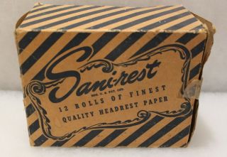 Antique Rare Sani - Rest Barber Chair Head Rest Paper Rolls