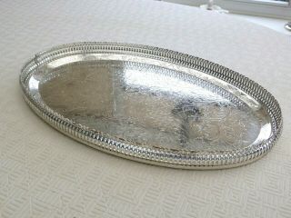 Vintage Oval Silver Plated Floral Patterned Gallery Tray 1430529/532