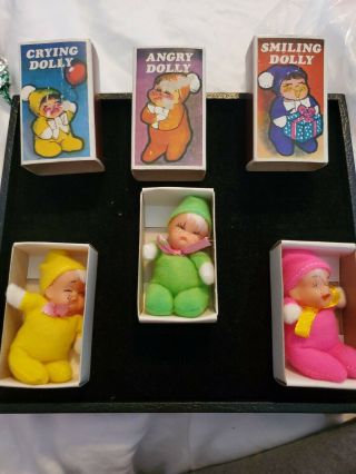 (3) Miniature 3 " Vintage Matchbox Angry Crying Smiling Doll Baby Beanie Rare
