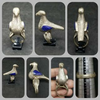 Wonderful And Rare Vintage Pigeon Bird Ring With Lapis Lazuli Stone Lovely Ring