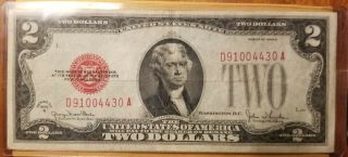 1928 - G $2 Dollar Bill Hard To Find G Block And Red Seal In This Shape Rare