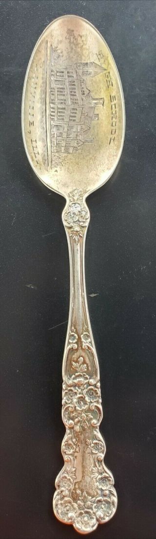 Antique Danville Illinois High School Sterling Silver Souvenir Spoon 21.  5g