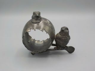 Antique Figurel Pewter Napkin Ring Bird Chick Wishbone Egg Chicken