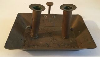 Antique Primitive Brass Double Chamber Stick Candle Holder Drip Tray Push Up