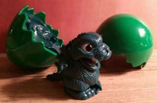 Rare Vintage Takara 1988 Baby Godzilla Figure Wind - Up Toy In Green Hatching Egg