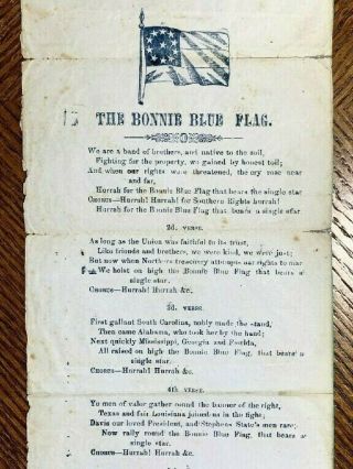 Rare Confederate Song Sheet " Bonnie Blue Flag " Union Soldier 