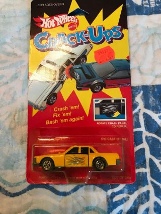 Vintage 1985 Hot Wheels Crack - Ups Crash Taxi Cab Yellow Rare Bend On Card