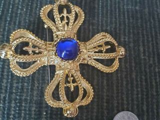 Vintage Park Lane Maltese Cross Pin Pendant Blue Gold Brooch Rare Estate