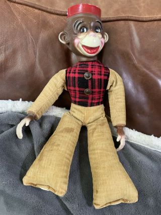 Rare Vtg Sutton & Sons? Organ Grinder Stuffed Circus Monkey Doll Plastic Head